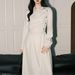 Women's Clothing Women's French Style Apricot Long Dress With Tie Waist And Long Sleeves Artistic A-Line Long Skirt Super Popular_ecoleips.com