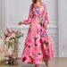 Women's Spring Dress With Elegant Print Lantern Sleeves And Frill_ecoleips.com