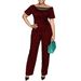 Summer Two-Piece Set With Foil Print & Lace Trim, Flowy Wide-Leg Pants And Short Sleeve Top For Women_ecoleips.com