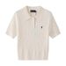 Women's Embroidered Short Sleeve Knit Top - Slim Fit Ribbed Polo Collar Sweater For Spring/Summer_ecoleips.com