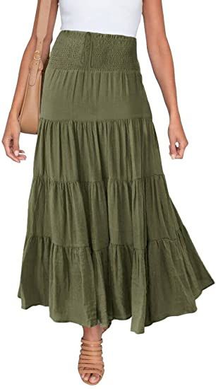 Women's High-Waisted Bohemian Long Skirt For Summer European American Style Elastic Drawstring A-Line Casual Skirt_ecoleips.com