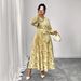 Women's Clothing Plus Size Clothes Elegant V-Neck Floral Tie-Waist Dress – Audrey Hepburn Inspired Long Sleeve Retro Dress_ecoleips.com
