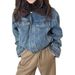 Retro Denim Jacket For Women - Cotton Lined, Warm & Versatile, Loose Fit, Casual Chic Denim Jacket_ecoleips.com