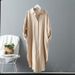 Korean Style Oversized Long-Sleeve Shirt For Women - Relaxed Fit, Solid Color, Polo Collar (White/Khaki/Light Blue, S-2XL)_ecoleips.com