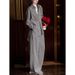 Summer Old Money Style Women's Fashion Shirt And Pants Two Piece Set Loose Fitting Slimming Gray Long Sleeved_ecoleips.com