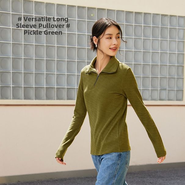 Women's Slim Fit High Neck Fleece Sweatshirt Long Sleeve Zipper Warm Double Sided Autumn Winter Top England Style Elegant Fashion_ecoleips.com