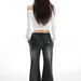 25 Autumn/Winter New Gray Bamboo Pattern Elastic Low-Waist Slightly Loose Flared Jeans For Women_ecoleips.com
