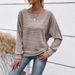 Women's Long Sleeve Round Neck Pullover T-Shirt - Comfortable Loose Fit Solid Color Casual Top With Contrast Panels_ecoleips.com