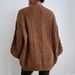 Vintage Cable-Knit Cardigan – Oversized V-Neck Sweater With Puff Sleeves For Women (Dark Brown/Cream/Black, S-XL)_ecoleips.com