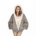 Street Design Plush Double-sided Hooded Jacket Women's Autumn And Winter Cold Jacket_ecoleips.com