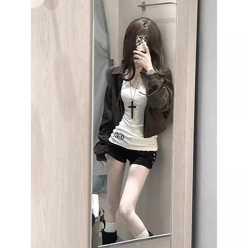 White Mid-length Slim-fit Camisole Women, Suitable For Spring, Autumn, And Winter, Can Be Worn An Inner Layer Or As_ecoleips.com