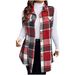 Women's Clothing New Fashion Plus Size Fleece Plaid Lapel Mid Length Sleeveless Vest Coat Women's Clothing Outerwear_ecoleips.com