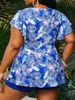 2026 Tropical Print Butterfly Sleeve Drawstring Swimsuit Women Plus Size Swimwear Female Bathers Bathing Swimming Suit Summer_ecoleips.com