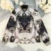 Women's Elegant Printed Blouse - Stretchy V-Neck Long Sleeve Top For Office & Casual Wear (Black, S-Xl)_ecoleips.com