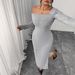 Women's Clothing Plus Size Clothes "Elegant Ribbed Square Neck Bodycon Dress – Off-Shoulder Long Sleeve Slit Dress For Women_ecoleips.com