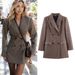 Women's Spring Longline Double-Breasted Houndstooth Blazer Coat – Classic European Style, Regular Fit, Long Sleeve, Versatile Streetwear_ecoleips.com