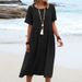 Cross-border 2023 European And American Summer Loose Casual Cotton Linen Solid Color Round Neck Short Sleeve_ecoleips.com