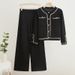 Women's Knit Cardigan & Wide Leg Pants Set - Casual Korean Style Outfit, Soft Viscose Fabric, Loose Fit Comfort, Black/Beige (One Size)_ecoleips.com