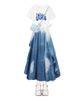 Summer Trendy Outfit Women's Slimming Blue Dyed Ort Sve T-irt And Dr Set Casual Loose Waist Medium Soft Fabric_ecoleips.com