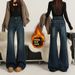 Black Fleece-lined Flared Jeans For Women, 2025 Autumn And Winter New Style, High-waisted, Loose, Stretchy, Plus-size,_ecoleips.com