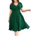 Spring/Summer Solid Color Midi Dress For Women Sexy V Neck Slim Waist Short Sleeve_ecoleips.com