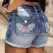 Cross-Border Wholesale 2025 Summer New American Retro Embroidered Slim Fit Raw Edge Denim Shorts For Women_ecoleips.com