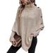 High-Neck Cape Knit Sweater – Women’s Batwing Sleeve Button-Detail Pullover For Autumn & Winter (Khaki/Black/Gray, One Size, Gothic Elegance)_ecoleips.com