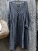 Women's Clothing Women's Cotton And Linen Retro V Neck Long Sleeved Top_ecoleips.com