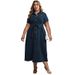plus Size Women's Collared Short Sleeved Dress European American Style Fashion Front Open Chest Summer Spring Autumn Dress_ecoleips.com
