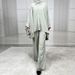 Modest Abaya Dress Elegant Batwing Sleeve Dress & Robe Set – Wrinkle-Resistant Acetate Blend (S-XXL, Dusty Blue/Khaki/Mint)_ecoleips.com
