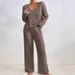 Women's Clothing Autumn And Winter New Two Piece Fashion Casual Straight Pants Temperament Loose V Neck Pit Strip Knitted Suit_ecoleips.com