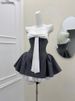 Summer New Vintage Elegant Woman Dress Strapless Bow Patchwork High Waist Puffy Mini Dress Female French Chic Sexy Outfits 2025_ecoleips.com