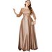 Women’s Clothing Round Neck Long Sleeve Sequined Satin Long Swing Dress Evening Dress Prom Dress Party Dress_ecoleips.com
