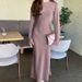 Voya Voya 2026 New Spring Women's Clothing European And American Cross-Border Casual Solid Color French Slim-Fit Long Dress_ecoleips.com