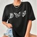 2025 New European And American Foreign Trade Butterfly Print Summer Simple Casual Round Ne T-Shirt In_ecoleips.com