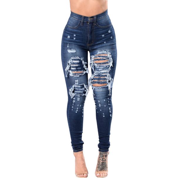 Denim Pants Women Retro Solid Sexy Hole Hollow Out Jeans Ripped Pencil Trousers Street Skinny High Waist Lady Pant_ecoleips.com