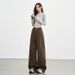 Aria Basics Melard Brown Coffee Color Wide-Leg Jeans For Women, Autumn And Winter Fleece-Lined New American Style High-Waisted Loose_ecoleips.com