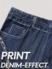 Women's Denim Look Flare Pants High Waisted Stretchy Bell Bottom Trousers With Vintage Wash Print Soft Knit Fabric For Casual_ecoleips.com