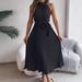 Real Shot Of 2026 European And American Spring/summer Elegant Stand-collar Sleeveless Waist-cinching Pleated Long Dress,_ecoleips.com