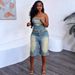 Women's Clothing Jeans Suit Fashion Raw Edge Wrap Top High Waist Denim Shorts_ecoleips.com