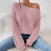 Women's Commuter Style Off-Shoulder Pullover Knitted Sweater Solid Color Loose Casual One-Shoulder Neck Autumn Winter Fashion_ecoleips.com