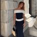 2025 Summer New Arrival: Elegant Off-shoulder Black And White Color-blocked Design, Slim-fit, Waist-cinching, Slimming,_ecoleips.com