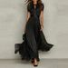 2026 Summer New V-neck Waist Ruffle Edge Temperament Dress European And American Cross-border Women's Clothing Purple Skirt_ecoleips.com
