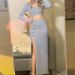 Elegant Sexy Knit Two Piece Dress Set For Women Fall Winter Long Sleeve V Neck Cropped Wrap Top Button Split Hem Skirt Dress_ecoleips.com
