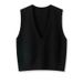 Aria Basics Women's V-neck Loose Pullover Outerwear Waistcoat Wholesale Versatile Black Knitted Vest_ecoleips.com