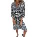 Breathable V-Neck Floral Print Ruffle Dress With Stretchy Fabric For Women - Casual & Street Style Summer Dress_ecoleips.com