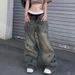 Women's Clothing Hip Hop Style Low Waist Retro Distressed Print Simple Letter Jeans Street Loose Casual Wide Leg Pants Trousers_ecoleips.com