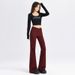 Minghai Sweet Cool Style Ankara Red Micro Flare Double Button Jeans For Women, New Autumn High-Waisted Slimming Long_ecoleips.com
