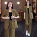 "Plus Size Women's Blazer & Wide-Leg Pants Suit Set Comfortable Business Casual Outfit Spring Autumn Stretch Fabric"_ecoleips.com