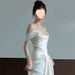 Off-the-shoulder Light Wedding Dress, Simple And Elegant, Satin French Vintage Forest Style, Engagement Dress Women,_ecoleips.com